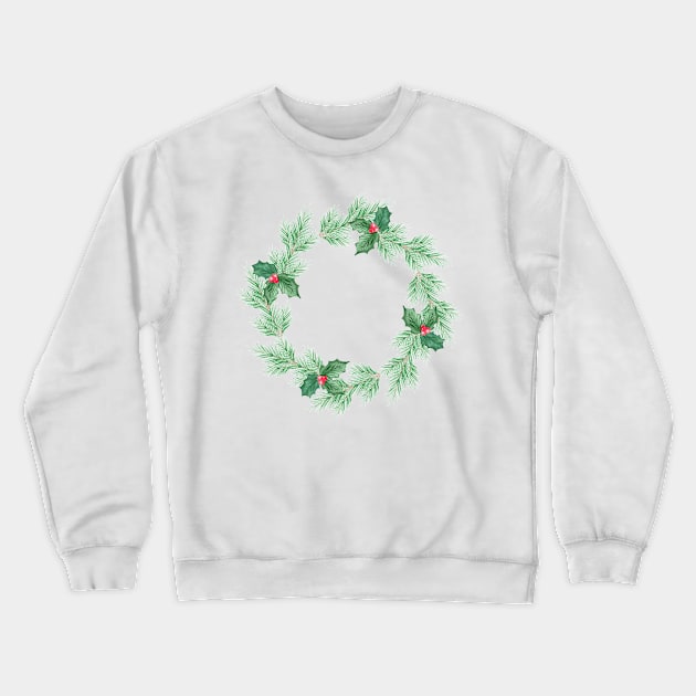 Watercolor christmas wreath Crewneck Sweatshirt by DreamLoudArt